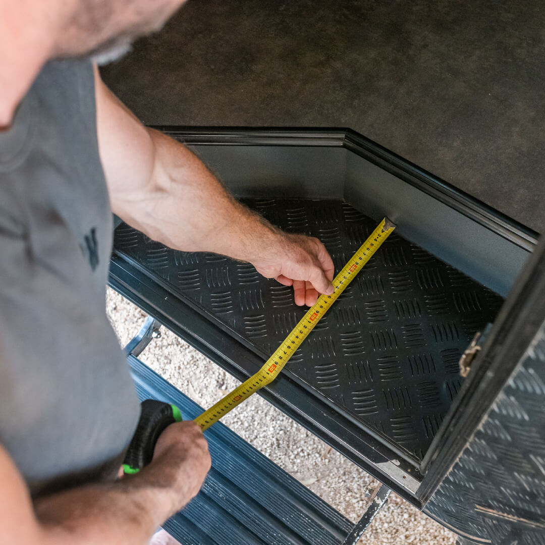 measuring caravan step at caravan entrance
