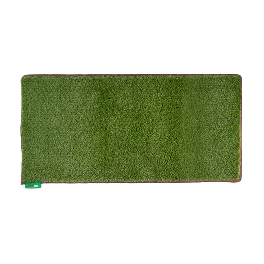 Extra large synthetic grass mat in Earth Brown trim.